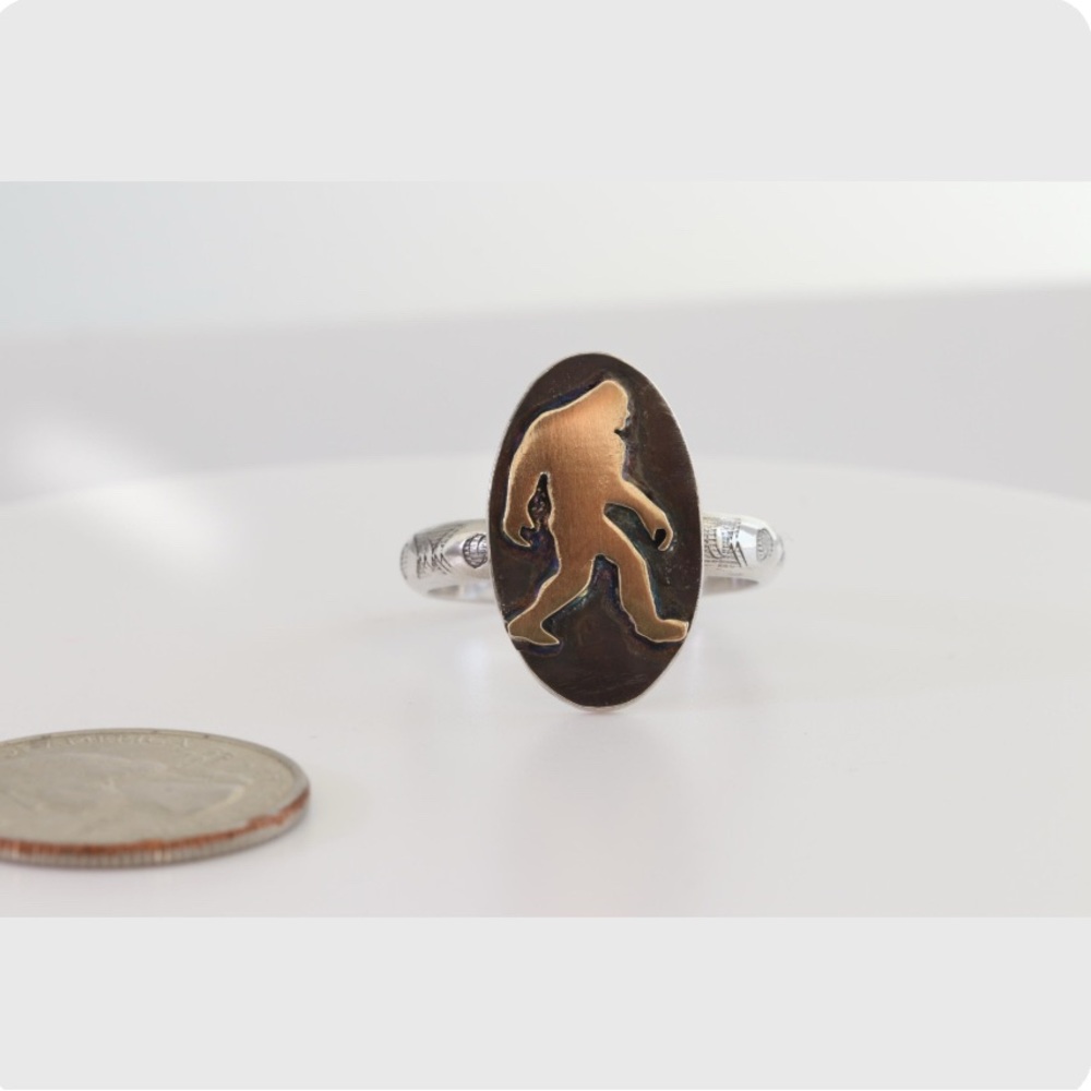 Handmade Bigfoot Ring Sterling Silver Brass Sasquatch Statement Ring Size 12 - Picture 5 of 12
